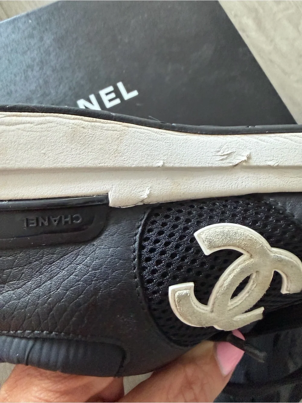 Chanel woman’s Black Mesh & Leather Sneakers